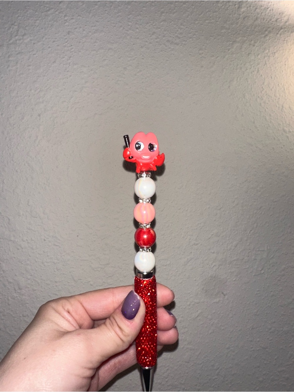 Sebastian Rhinestone Beaded Pen with Red Glitter Grip
